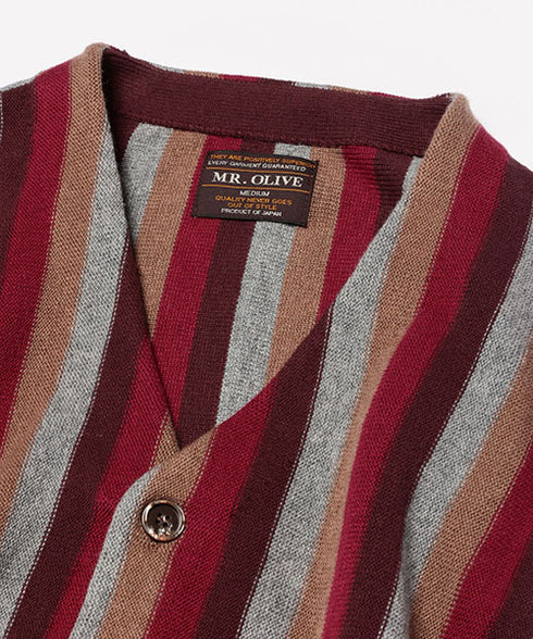 MR.OLIVE7G GARTER STITCHING KNIT / MULTI STRIPE CARDIGAN ミスターオリーブ/7G ガーターニット / マルチストライプ カーディガン